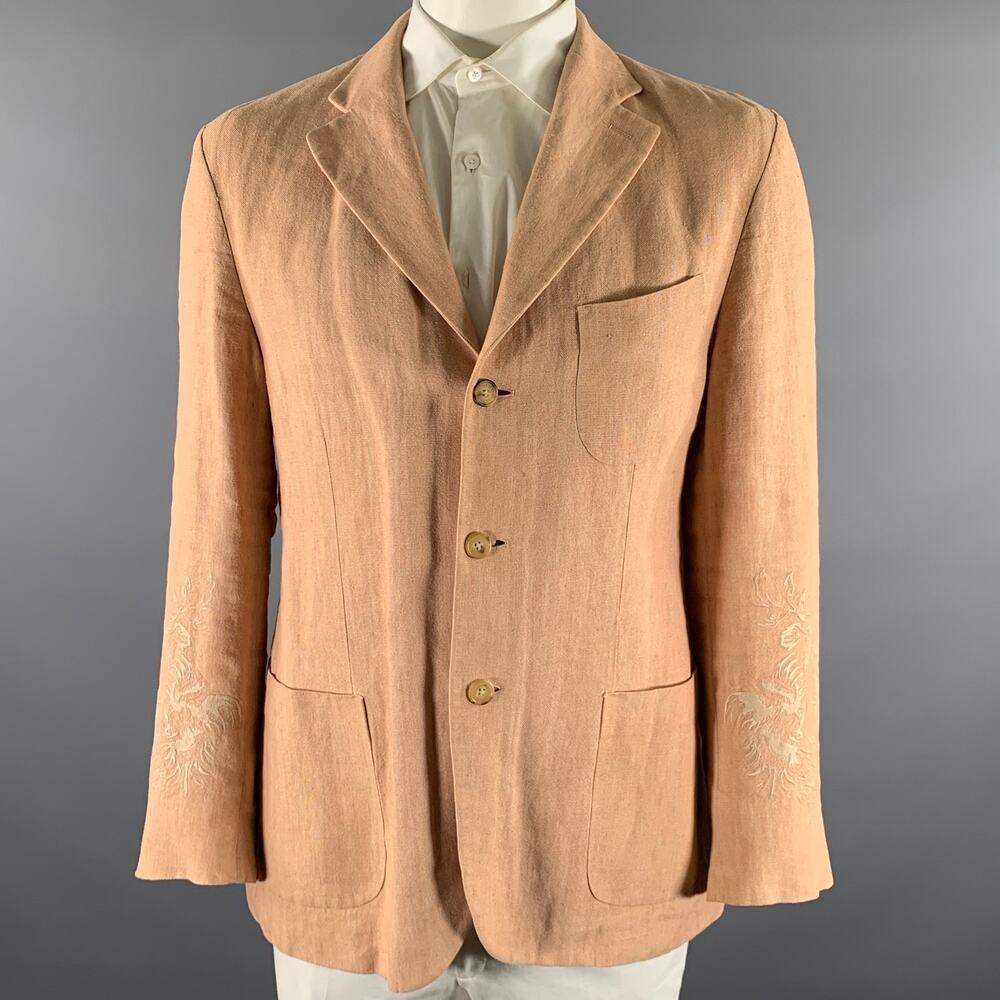 CHRISTIAN LACROIX Chest Size 46 Khaki Salmon Embroidery Linen Sport Coat